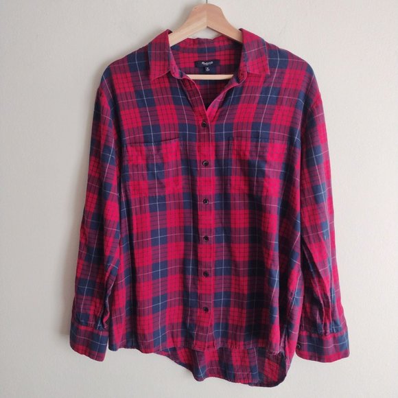 Madewell Tops - SALE 3/$30 Madewell Red Navy Plaid Flannel Shirt M  Soft Cotton Womens Top
